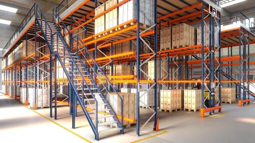 Steel mezzanine floor system for maximizing warehouse space in UAE
